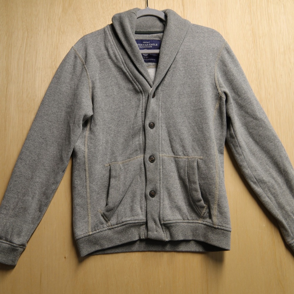 Y2K American Eagle Gray Shawl Collar Sweatshirt Cardigan Athletic Fit XS TP